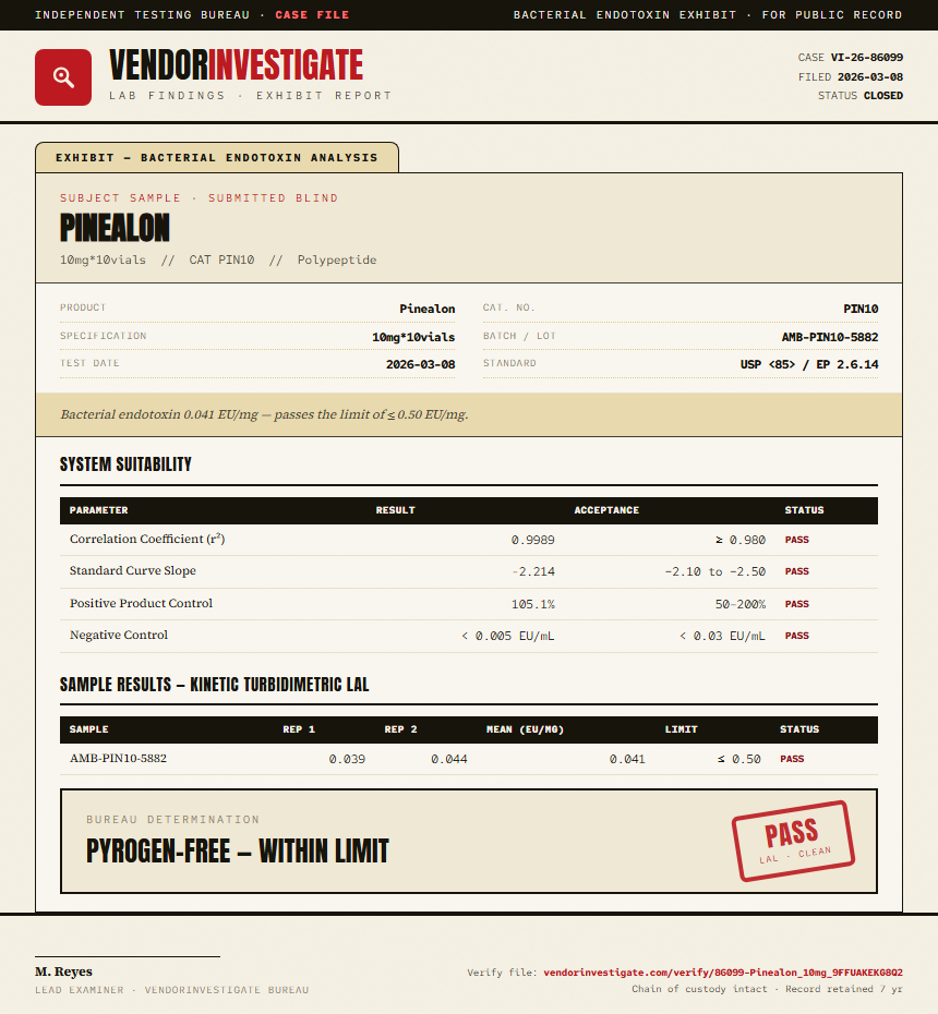 Pinealon Endotoxin report by VendorInvestigate